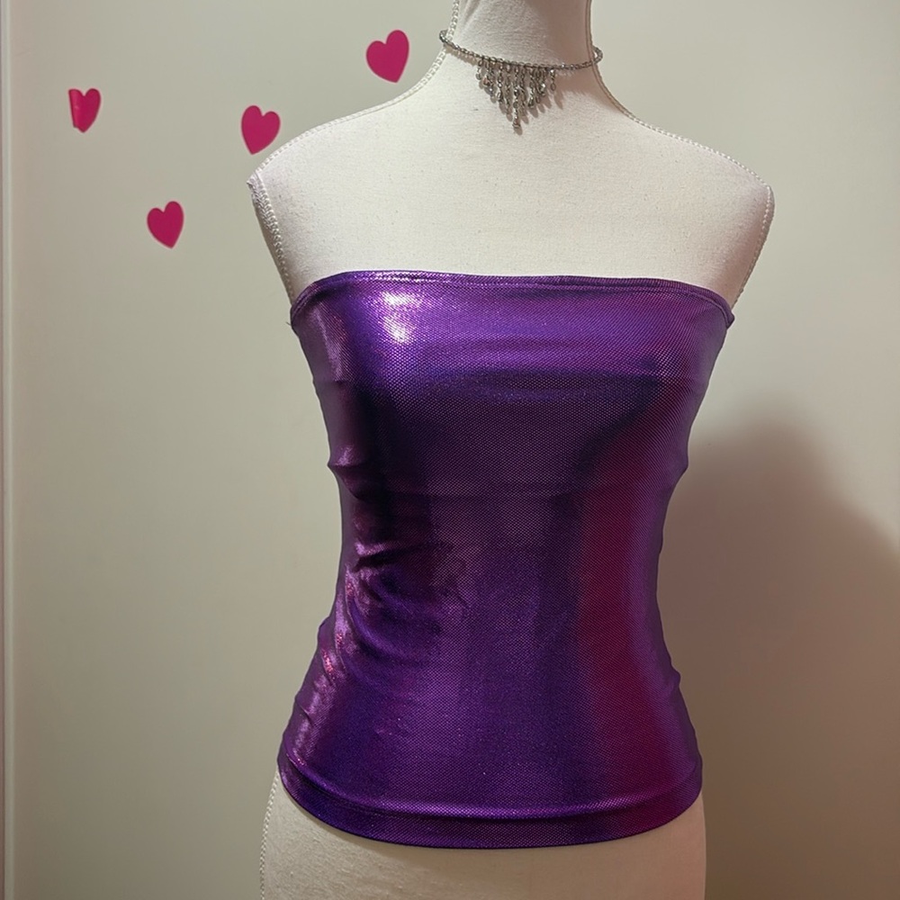 90s Y2K Le Chateau Metallic Purple Tube Top